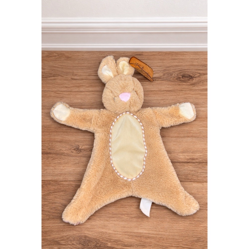 Kellytoy Tan Bunny Flattie with Rattle 17" Plush Security Blanket Baby Lovey NWT